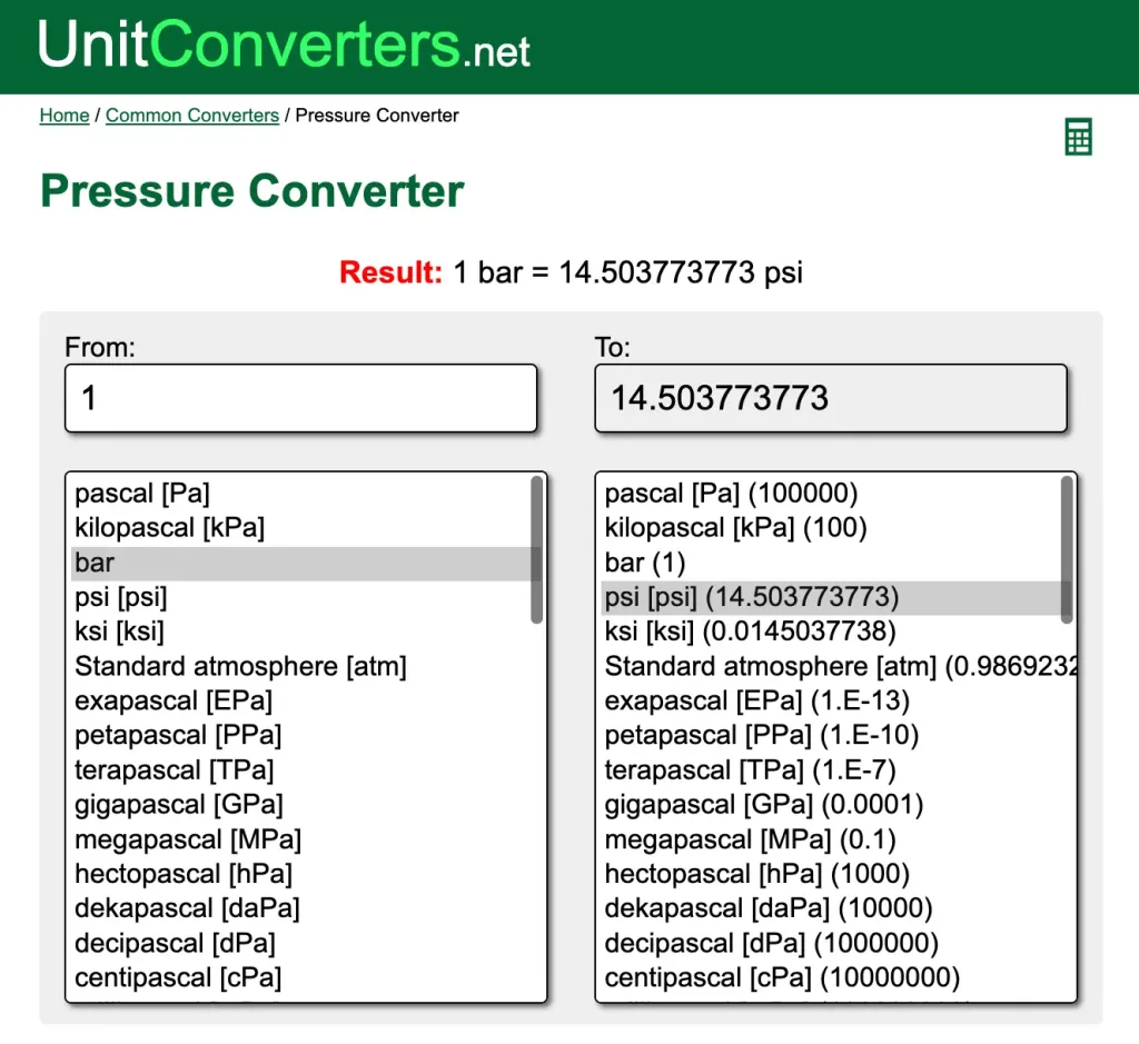 pressure unit converter